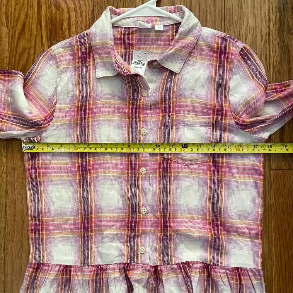 Gap Kids Button Front Shirtdress Girls XXL Pink White Plaid School Wear NWT